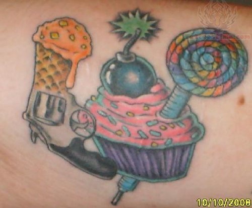 Ice Cream Cup And Bomb Tattoo